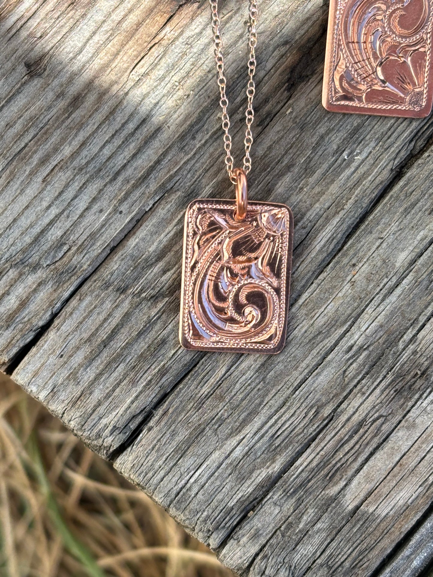 Engraved Copper Rectangle Necklace 9
