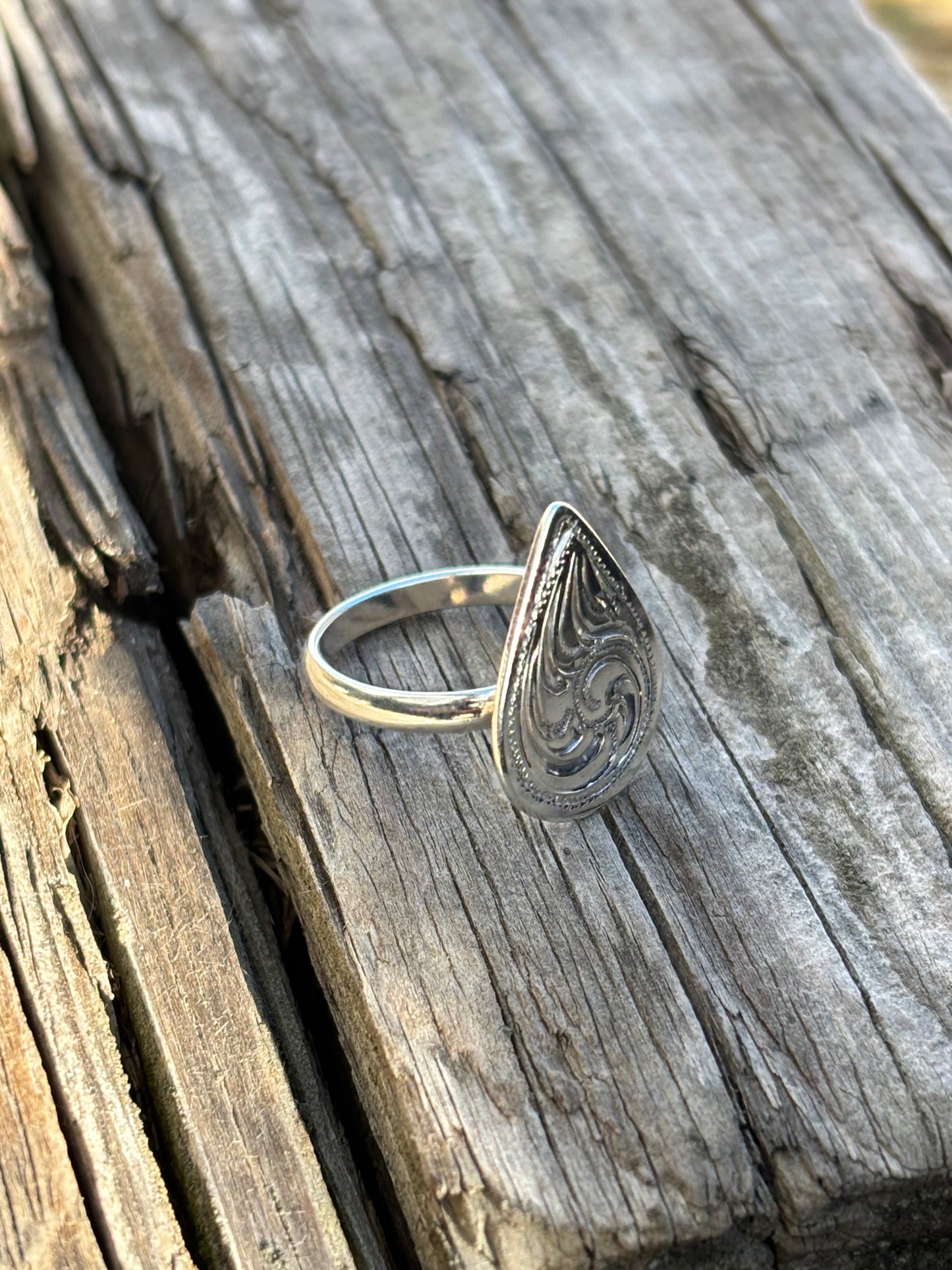 Engraved Teardrop Ring