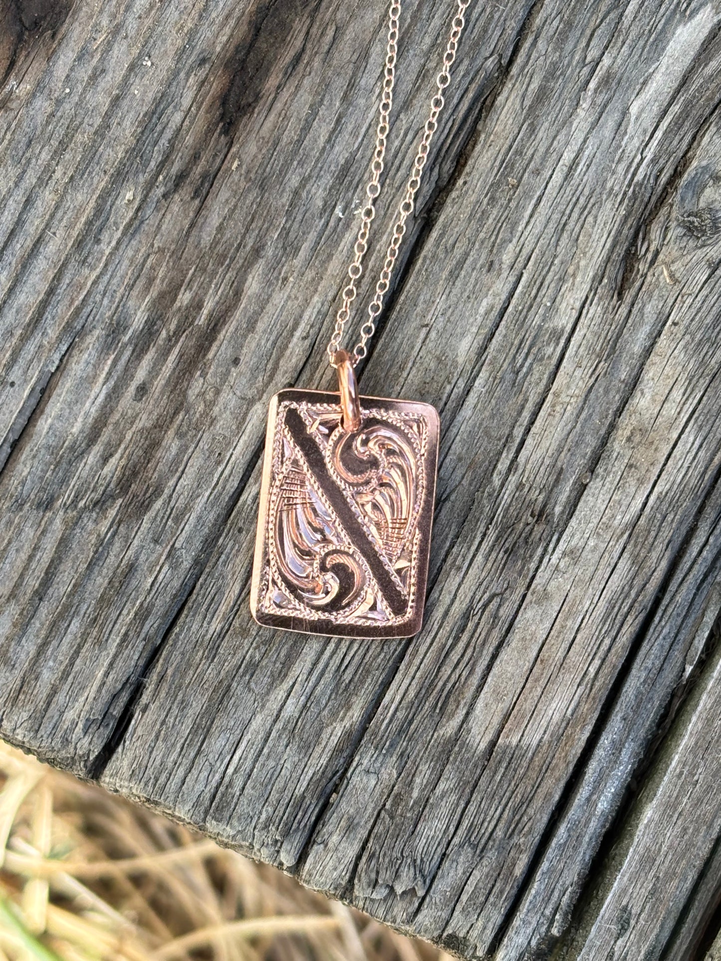 Engraved Copper Rectangle Necklace 14