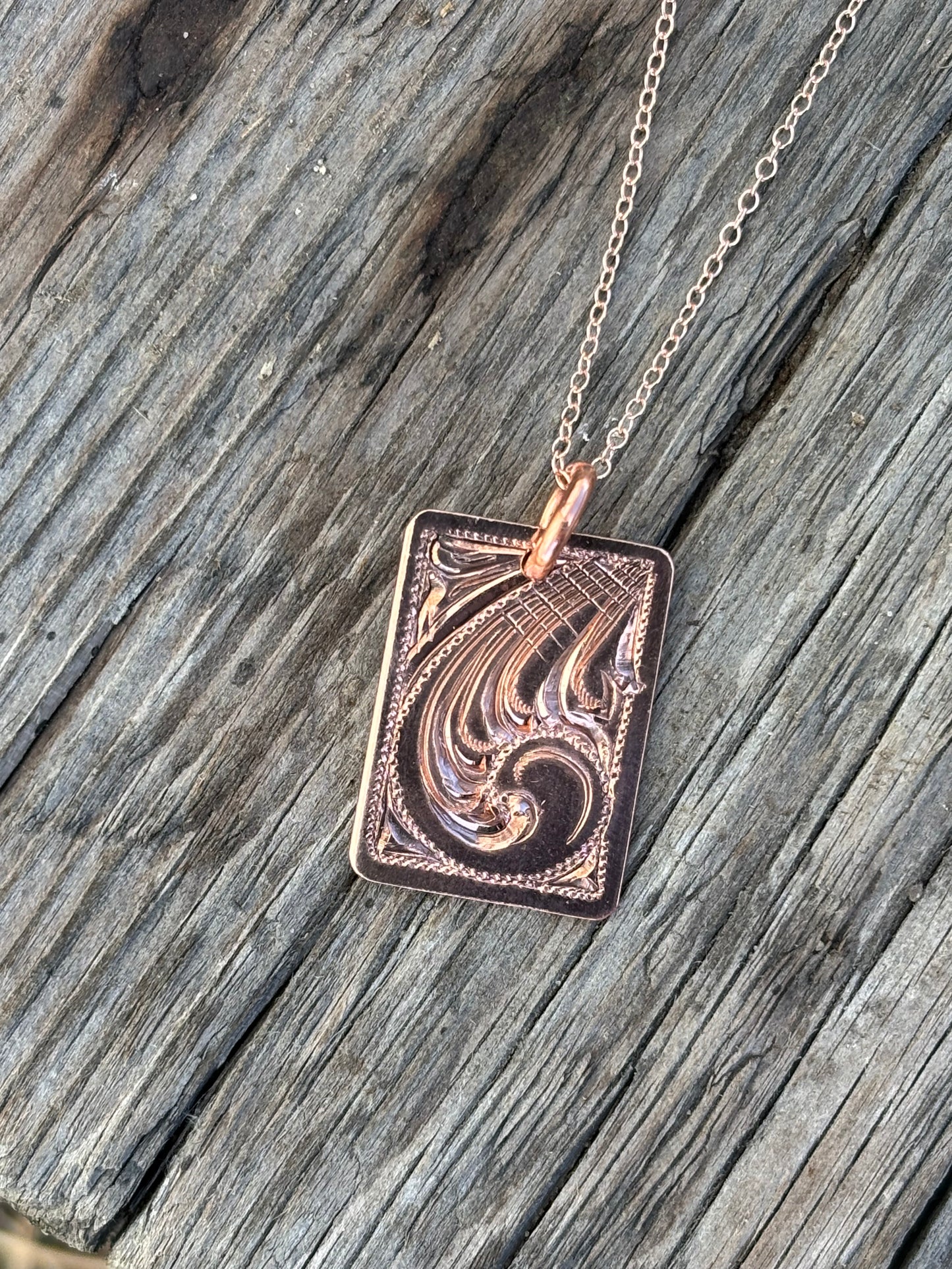 Engraved Copper Rectangle Necklace 15