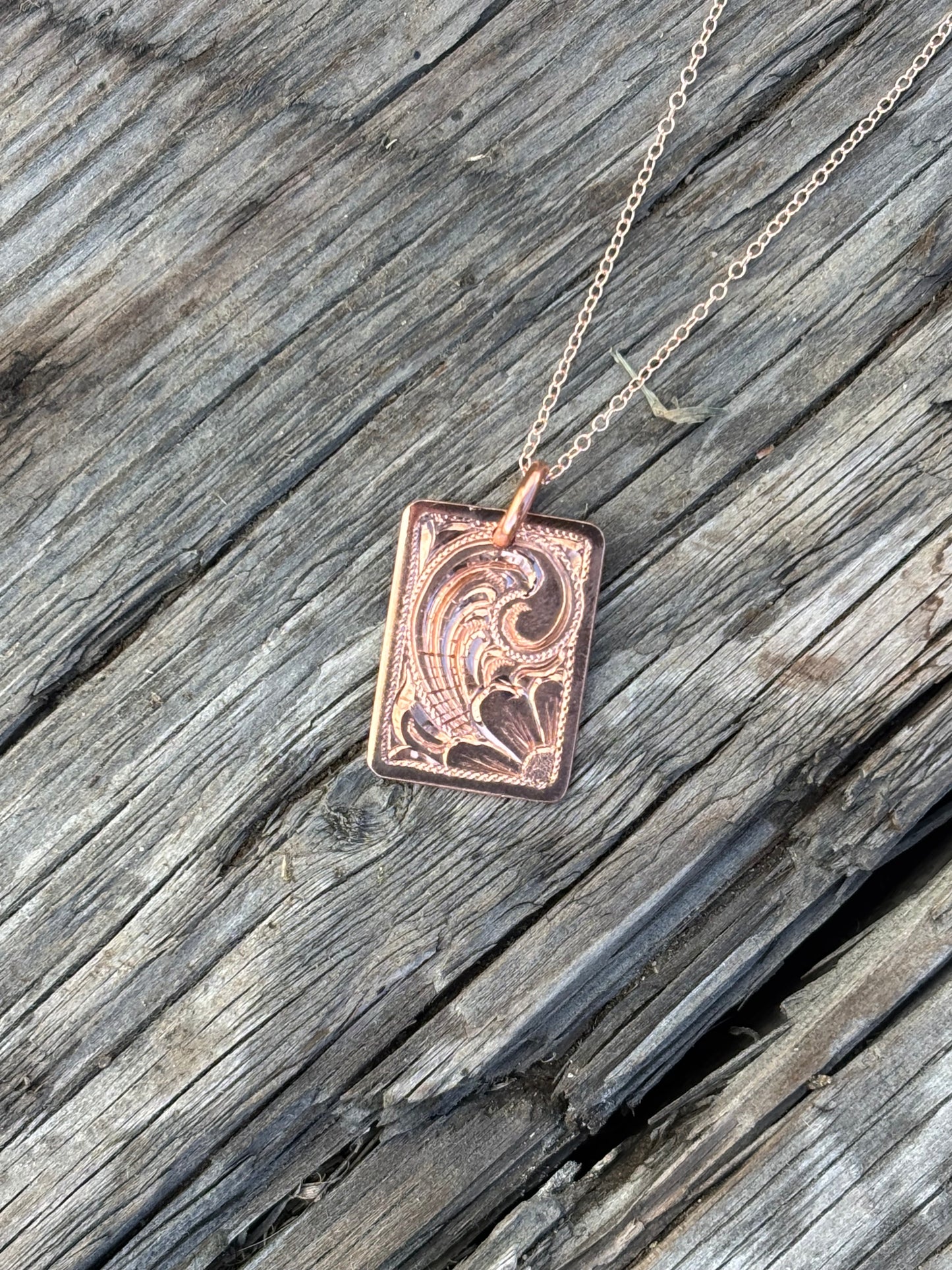 Engraved Copper Rectangle Necklace 10