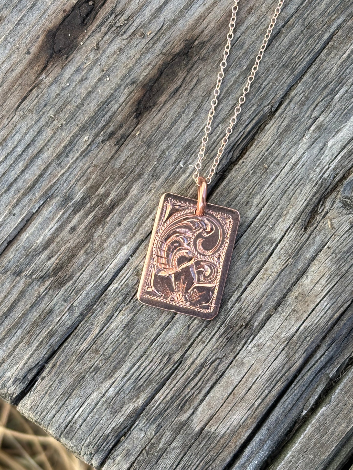 Engraved Copper Rectangle Necklace 12