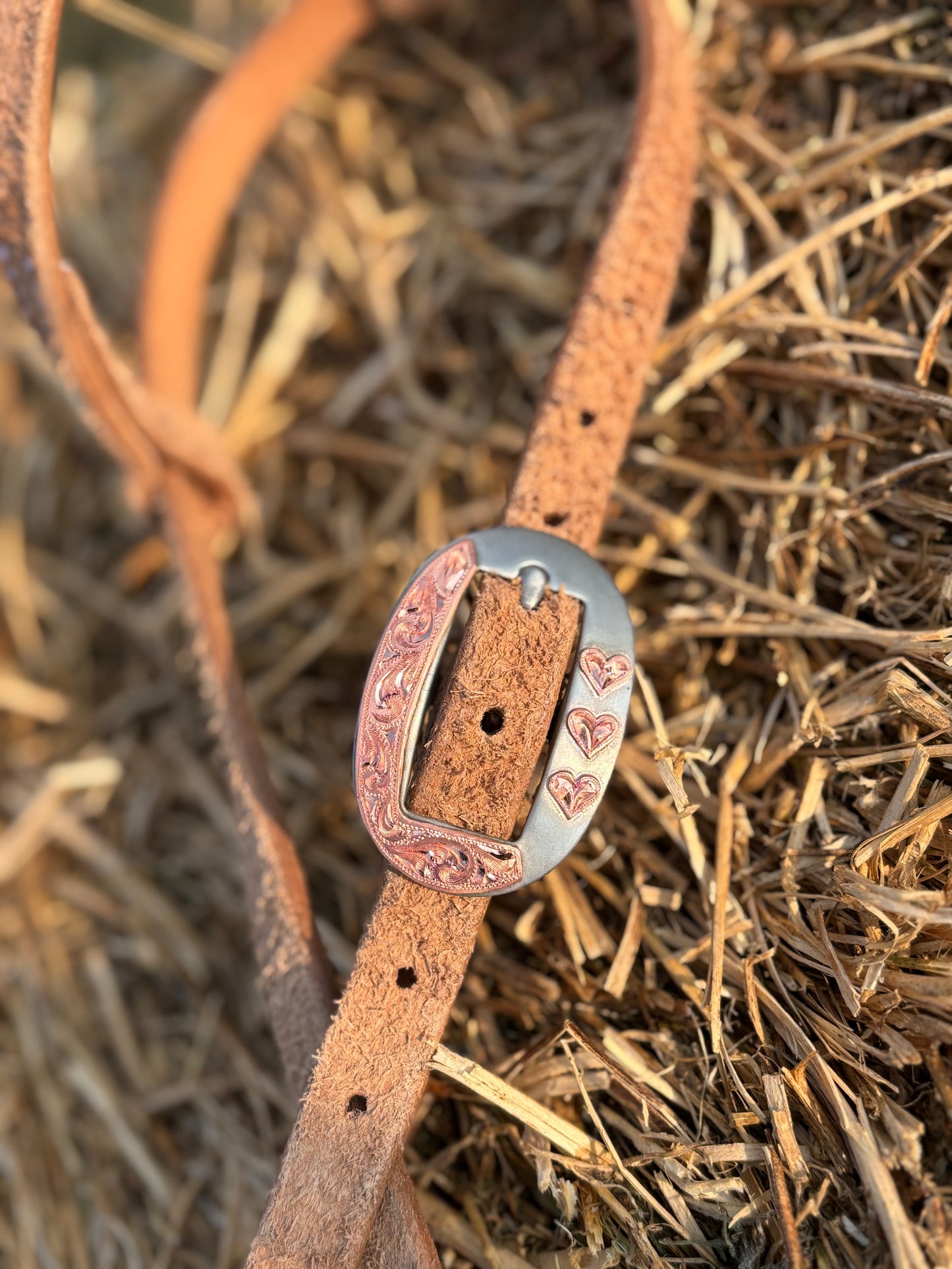 Roughout Headstall with Hand Engraved Heart Buckle