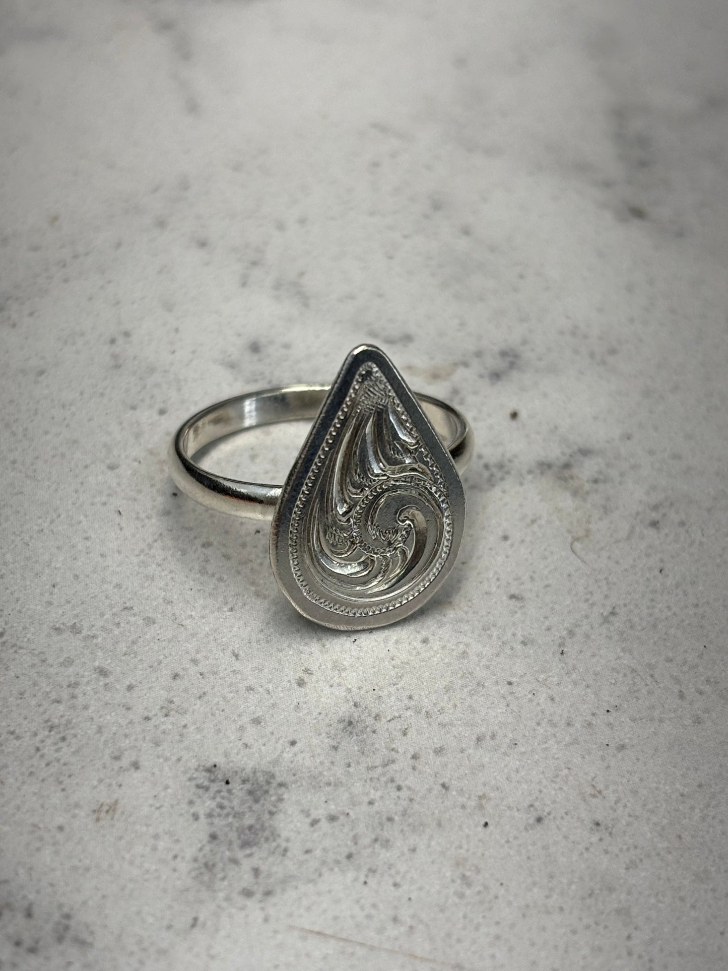 Engraved Teardrop Ring