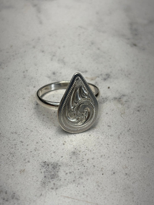 Engraved Teardrop Ring