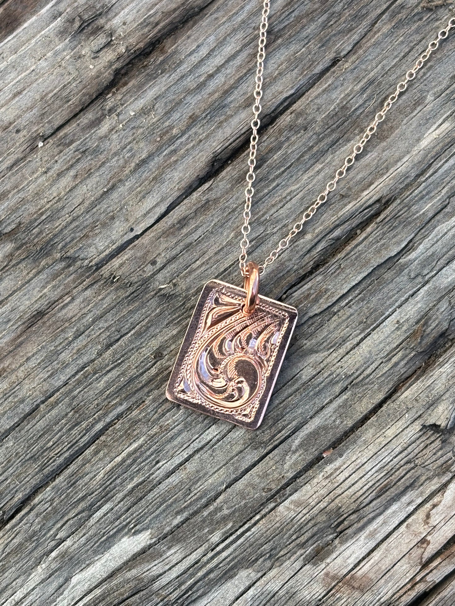 Engraved Copper Rectangle Necklace 11
