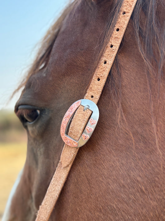 Roughout Headstall with Hand Engraved Heart Buckle