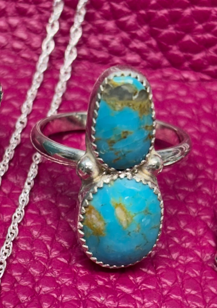 Double Stone Kingman Turquoise Ring